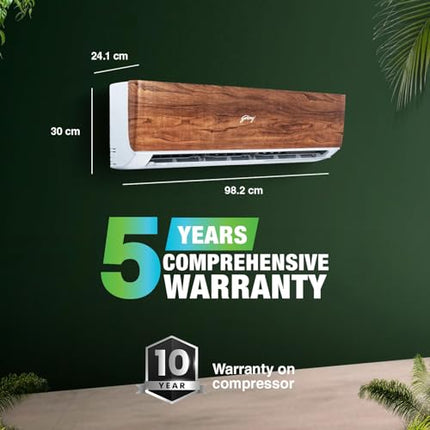 Godrej 1.5 Ton 3 Star, 5 Years Comprehensive Warranty, 5-In-1 Convertible Cooling, Wood Finish, Inverter Split AC (Copper, 4 Way Air Swing, AC 1.5T SIC 18VTC3 WYB TK, Teak Wood) 