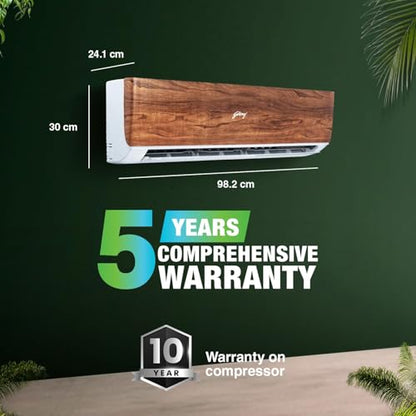 Godrej 1.5 Ton 3 Star, 5 Years Comprehensive Warranty, 5-In-1 Convertible Cooling, Wood Finish, Inverter Split AC (Copper, 4 Way Air Swing, AC 1.5T SIC 18VTC3 WYB TK, Teak Wood) 