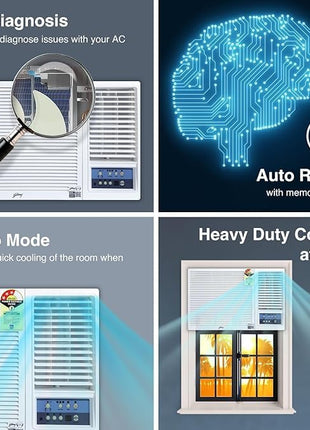 Godrej 1.5 Ton 3 Star, Turbo Mode Window AC (Copper, Anti-Dust Filter, Anti-Freeze Thermostat, 2024 Model, AC 1.5T WFC 18UTC3-WWB Window, White) 
