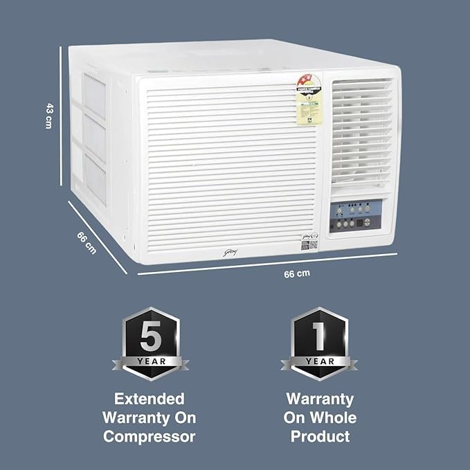 Godrej 1.5 Ton 3 Star, Turbo Mode Window AC (Copper, Anti-Dust Filter, Anti-Freeze Thermostat, 2024 Model, AC 1.5T WFC 18UTC3-WWB Window, White) 