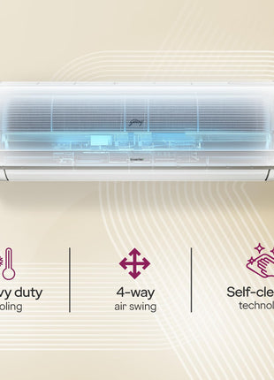 Godrej 1.5 Ton 3 Star, Wi-Fi, 5 Year Comprehensive Warranty, 5-In-1 Convertible Cooling Inverter Split AC (Copper, 2025 Model, Heavy Duty Cooling at 52 °C, AC 1.5T EI 18A3T PYA IVBL IOT, White) 