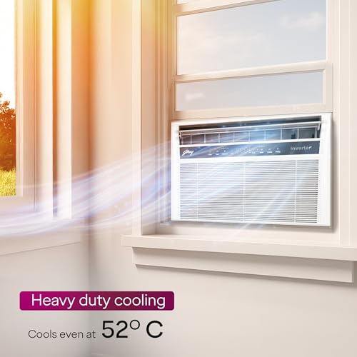 Godrej 1.5 Ton 5 Star 5-In-1 Convertible Cooling, Heavy Duty Cooling At 52°C, I-Sense Technology, Self Clean, Smart Diagnosis, Inverter Window AC (Copper, 2025 Model, AC 1.5T WIC 18XTC5 WYA, White) 