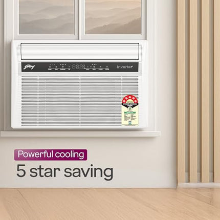 Godrej 1.5 Ton 5 Star 5-In-1 Convertible Cooling, Heavy Duty Cooling At 52°C, I-Sense Technology, Self Clean, Smart Diagnosis, Inverter Window AC (Copper, 2025 Model, AC 1.5T WIC 18XTC5 WYA, White) 