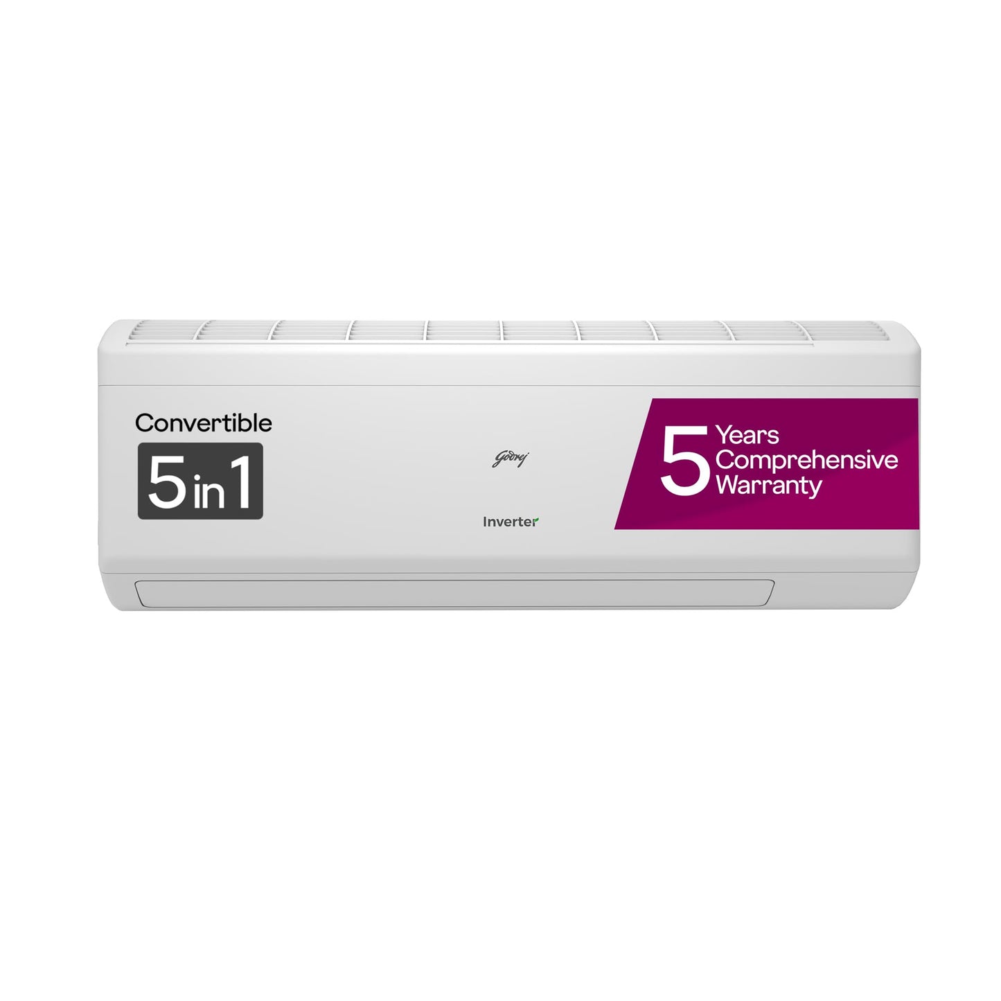 Godrej 1 Ton 5 Star, 5 Years Comprehensive Warranty, 5-in-1 Convertible Cooling, Inverter Split AC (2024 Model, Copper, Heavy-Duty Cooling at 52 Deg Celcius, AC 1T EI 12IINV5R32-WWR, White) 