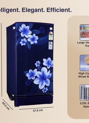 Godrej 180 L 2 Star Advanced Capillary Technology, With Jumbo Vegetable Tray Direct Cool Single Door Refrigerator(2023 Model, RD EDGE 205B WRF PP BL, Pep Blue) 
