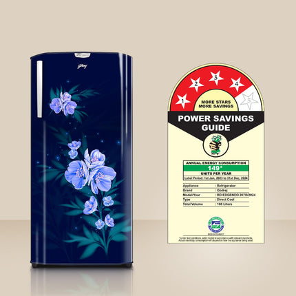 Godrej 180 L 4 Star Turbo Cooling Technology, 24 Days Farm Freshness Direct Cool Single Door Refrigerator (2024 Model, RD EDGENEO 207D THF MP BL, Maple Blue) 