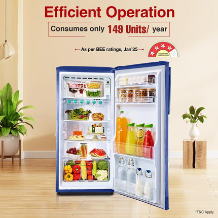 Godrej 180 L 4 Star Turbo Cooling Technology, 24 Days Farm Freshness Direct Cool Single Door Refrigerator (2024 Model, RD EDGENEO 207D THF MP BL, Maple Blue) 
