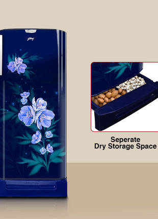 Godrej 180 L 5 Star Turbo Cooling Technology, 24 Days Farm Freshness Direct Cool Single Door Refrigerator With Base Drawer (2024 Model, RD EDGENEO 207E TDF MP BL, Maple Blue) 
