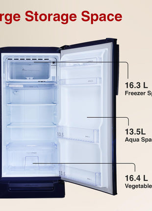 Godrej 180 L 5 Star Turbo Cooling Technology, 24 Days Farm Freshness Direct Cool Single Door Refrigerator With Base Drawer (2024 Model, RD EDGENEO 207E TDF MP BL, Maple Blue) 