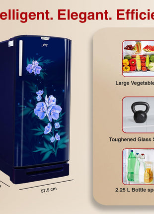 Godrej 180 L 5 Star Turbo Cooling Technology, 24 Days Farm Freshness Direct Cool Single Door Refrigerator With Base Drawer (2024 Model, RD EDGENEO 207E TDF MP BL, Maple Blue) 