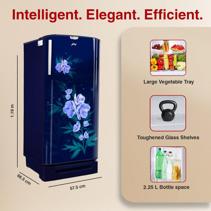 Godrej 180 L 5 Star Turbo Cooling Technology, 24 Days Farm Freshness Direct Cool Single Door Refrigerator With Base Drawer (2024 Model, RD EDGENEO 207E TDF MP BL, Maple Blue) 