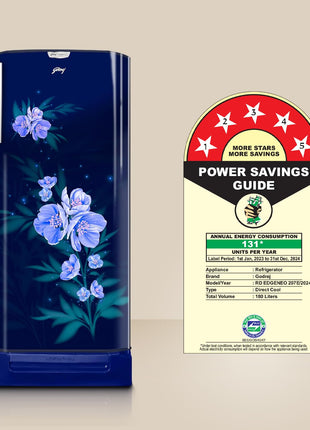 Godrej 180 L 5 Star Turbo Cooling Technology, 24 Days Farm Freshness Direct Cool Single Door Refrigerator With Base Drawer (2024 Model, RD EDGENEO 207E TDF MP BL, Maple Blue) 