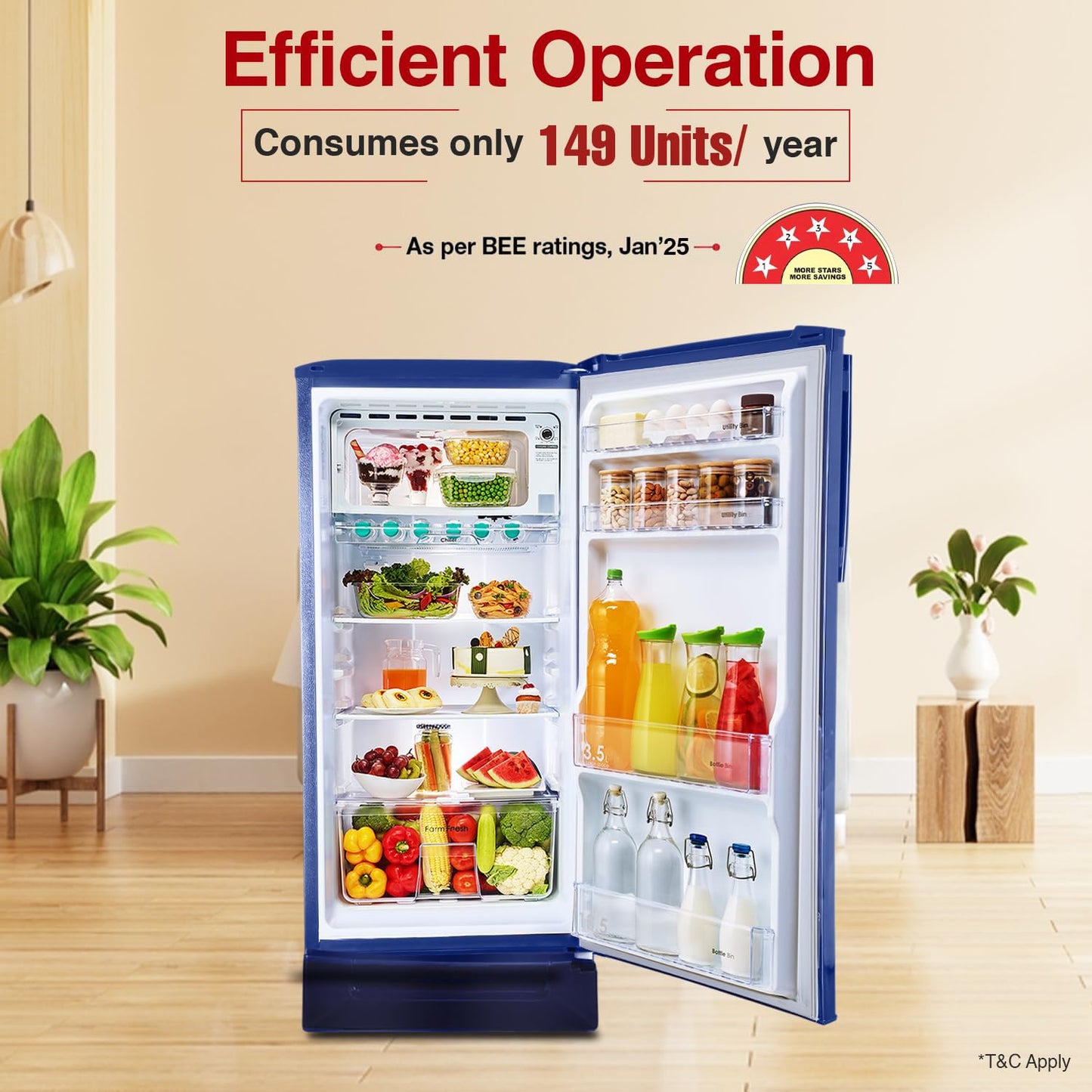 Godrej 180 L 5 Star Turbo Cooling Technology, 24 Days Farm Freshness Direct Cool Single Door Refrigerator With Base Drawer (2024 Model, RD EDGENEO 207E TDF MP BL, Maple Blue) 