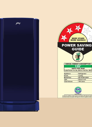 Godrej 183 L 3 Star | Farm Fresh Crisper Technology | Turbo Cooling Technology | Wide Shelf | Jumbo Vegetable Tray | Wired Shelves Direct Cool Single Door Refrigerator (RD R190C WRF NY BL, Navy Blue) 