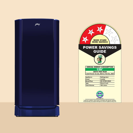 Godrej 183 L 3 Star | Farm Fresh Crisper Technology | Turbo Cooling Technology | Wide Shelf | Jumbo Vegetable Tray | Wired Shelves Direct Cool Single Door Refrigerator (RD R190C WRF NY BL, Navy Blue) 