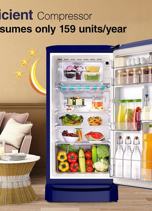 Godrej 183 L 3 Star | Farm Fresh Crisper Technology | Turbo Cooling Technology | Wide Shelf | Jumbo Vegetable Tray | Wired Shelves Direct Cool Single Door Refrigerator (RD R190C WRF NY BL, Navy Blue) 