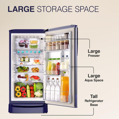 Godrej 183 L 3 Star Farm Fresh Crisper Technology With Jumbo Vegetable Tray Direct Cool Single Door Refrigerator(2023 Model, RD R190C THF FR BL, Floral Blue) 