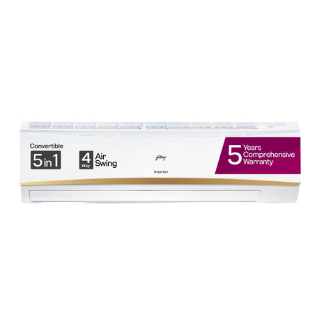 Godrej 2.5 Ton 3 Star, 5 Years Comprehensive Warranty, AI powered, 5-In-1 Convertible Cooling, 4 Way Air Swing Inverter Split AC (Copper, Heavy-Duty Cooling At 52 °C, AC 2.5T EI 30LINV3R32-WWR, White) 