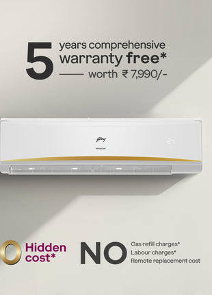 Godrej 2.5 Ton 3 Star, 5 Years Comprehensive Warranty, AI powered, 5-In-1 Convertible Cooling, 4 Way Air Swing Inverter Split AC (Copper, Heavy-Duty Cooling At 52 °C, AC 2.5T EI 30LINV3R32-WWR, White) 