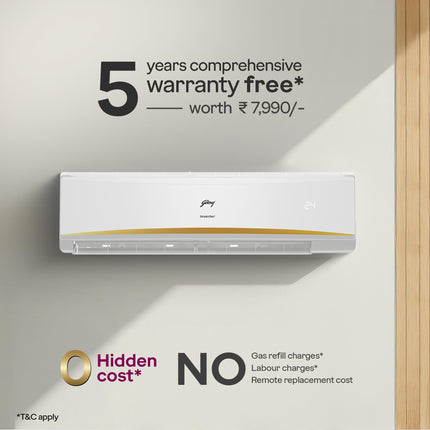 Godrej 2.5 Ton 3 Star, 5 Years Comprehensive Warranty, AI powered, 5-In-1 Convertible Cooling, 4 Way Air Swing Inverter Split AC (Copper, Heavy-Duty Cooling At 52 °C, AC 2.5T EI 30LINV3R32-WWR, White) 