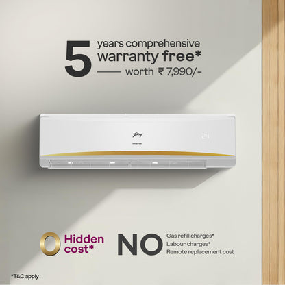 Godrej 2.5 Ton 3 Star, 5 Years Comprehensive Warranty, AI powered, 5-In-1 Convertible Cooling, 4 Way Air Swing Inverter Split AC (Copper, Heavy-Duty Cooling At 52 °C, AC 2.5T EI 30LINV3R32-WWR, White) 