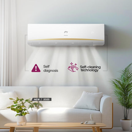 Godrej 2.5 Ton 3 Star, 5 Years Comprehensive Warranty, AI powered, 5-In-1 Convertible Cooling, 4 Way Air Swing Inverter Split AC (Copper, Heavy-Duty Cooling At 52 °C, AC 2.5T EI 30LINV3R32-WWR, White) 