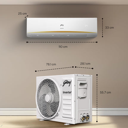 Godrej 2.5 Ton 3 Star, 5 Years Comprehensive Warranty, AI powered, 5-In-1 Convertible Cooling, 4 Way Air Swing Inverter Split AC (Copper, Heavy-Duty Cooling At 52 °C, AC 2.5T EI 30LINV3R32-WWR, White) 