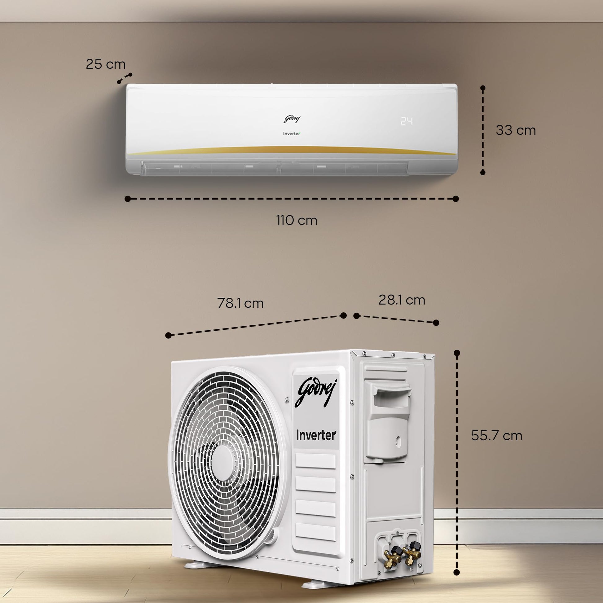 Godrej 2.5 Ton 3 Star, 5 Years Comprehensive Warranty, AI powered, 5-In-1 Convertible Cooling, 4 Way Air Swing Inverter Split AC (Copper, Heavy-Duty Cooling At 52 °C, AC 2.5T EI 30LINV3R32-WWR, White) 