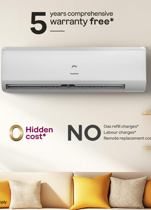 Godrej 2 Ton 3 Star, 5 Years Comprehensive Warranty, AI Powered, 5-In-1 Convertible Cooling, Self Clean Inverter Split AC (Copper, 2025 Model, Heavy Duty Cooling At 52 °C, AC 2.0T EI 24I3T WZS, White) 