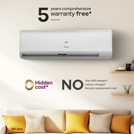 Godrej 2 Ton 3 Star, 5 Years Comprehensive Warranty, AI Powered, 5-In-1 Convertible Cooling, Self Clean Inverter Split AC (Copper, 2025 Model, Heavy Duty Cooling At 52 °C, AC 2.0T EI 24I3T WZS, White) 