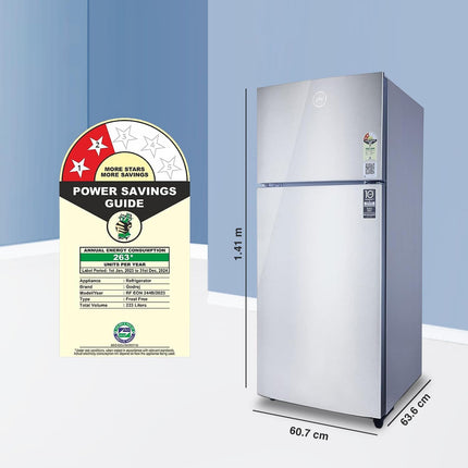 Godrej 223 L 2 Star Nano Shield Technology, Inverter Frost Free Double Door Refrigerator(RF EON 244B RI ST GL, Steel Glow) 