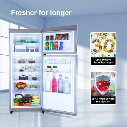 Godrej 223 L 2 Star Nano Shield Technology, Inverter Frost Free Double Door Refrigerator(RF EON 244B RI ST GL, Steel Glow) 