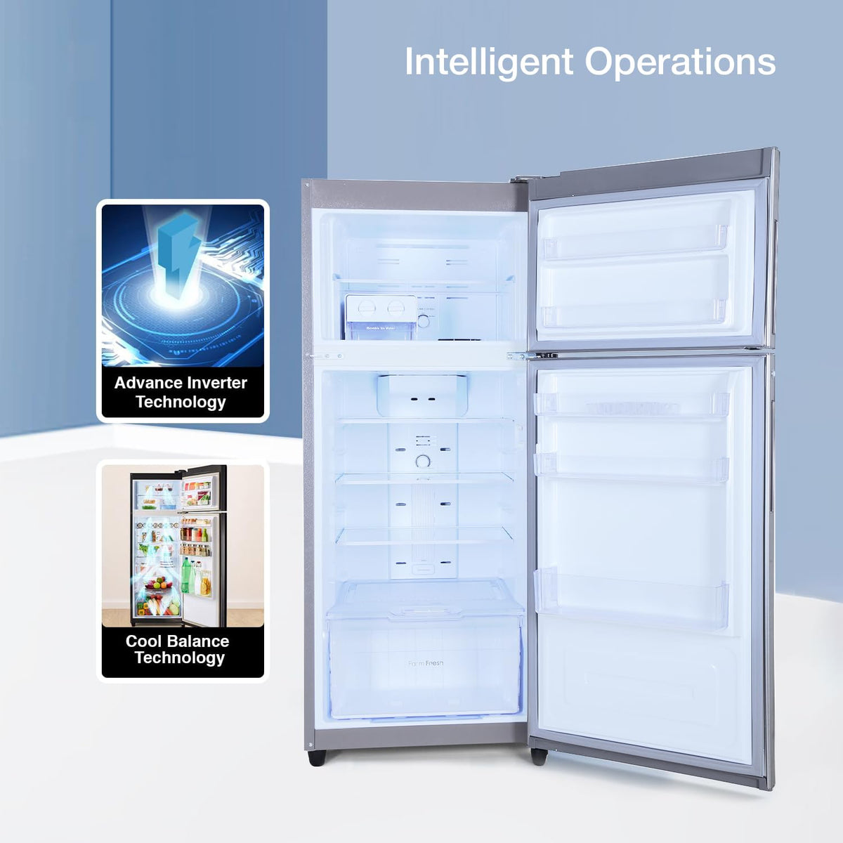 Godrej 223 L 2 Star Nano Shield Technology, Inverter Frost Free Double Door Refrigerator(RF EON 244B RI ST GL, Steel Glow) 