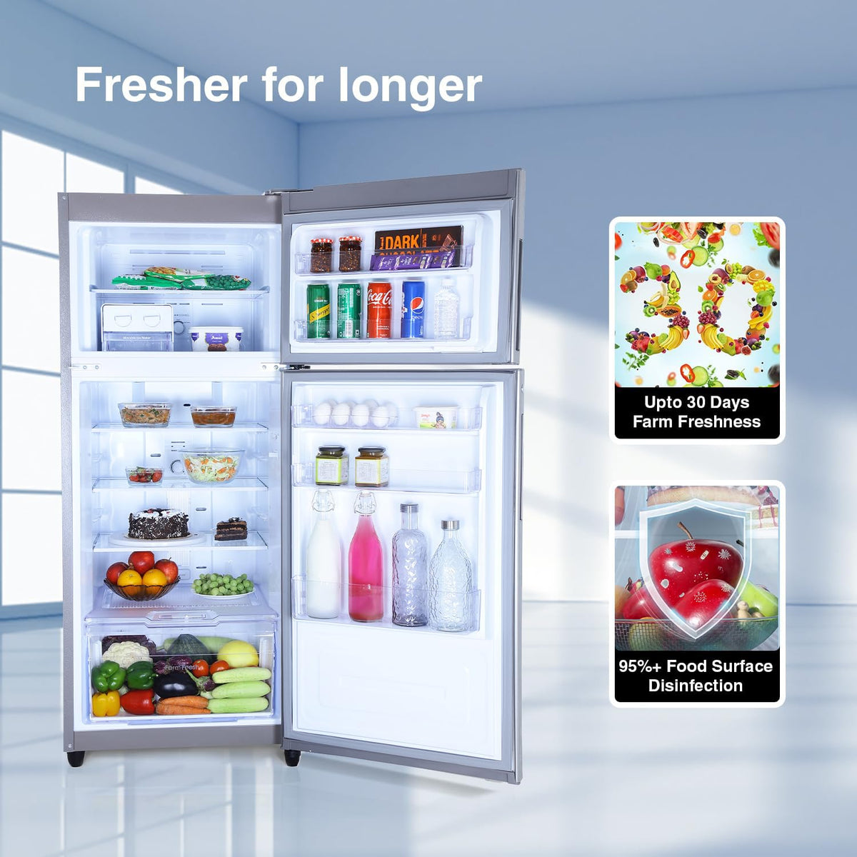 Godrej 223 L 2 Star Nano Shield Technology, Inverter Frost Free Double Door Refrigerator(RF EON 244B RI ST GL, Steel Glow) 