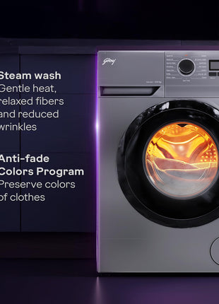 Godrej 6 Kg Eco-Wash With Steam Wash Fully-Automatic Front Load Washing Machine (WFEON ARG 6010 5.0, Silver Stream) 