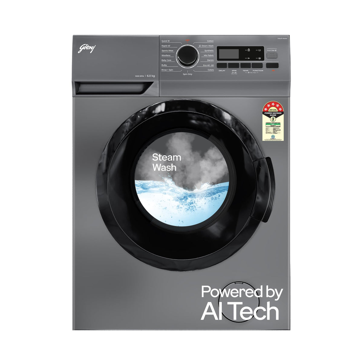Godrej 6 Kg Eco-Wash With Steam Wash Fully-Automatic Front Load Washing Machine (WFEON ARG 6010 5.0, Silver Stream) 