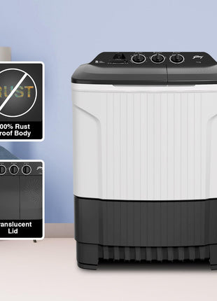 Godrej 7.5 Kg 5 Star Storm Force Pulsator Semi Automatic Top Load Washing Machine (WS EDGE CLS 75 5.0 PN2 GPGR, Graphite Grey, With Translucent Lid) 