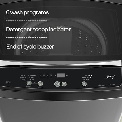 Godrej 7 Kg 5 Star Fabrisafe Steel Drum Fully-Automatic Top Load Washing Machine (WTEON ALP 70 5.0 FDUN GPGR, Graphite Grey, Zero Pressure Tech Fills Tub 60% Faster) 