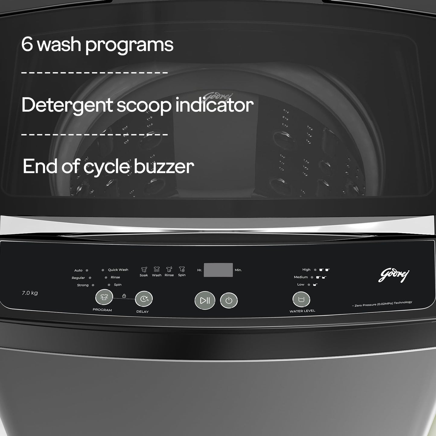 Godrej 7 Kg 5 Star Fabrisafe Steel Drum Fully-Automatic Top Load Washing Machine (WTEON ALP 70 5.0 FDUN GPGR, Graphite Grey, Zero Pressure Tech Fills Tub 60% Faster) 
