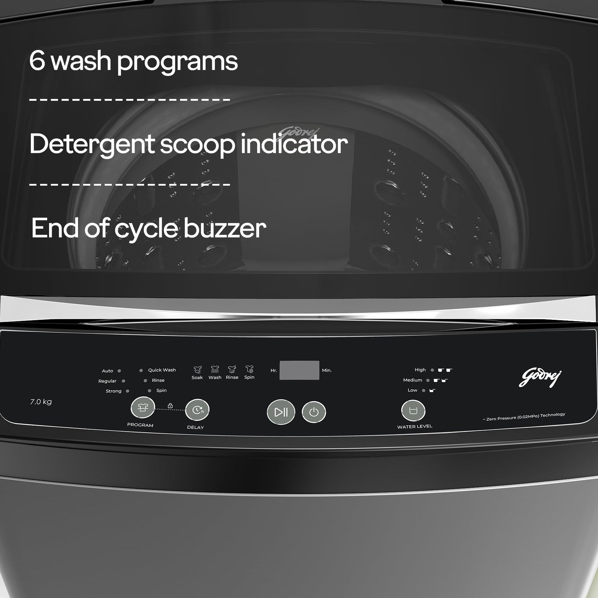 Godrej 7 Kg 5 Star Fabrisafe Steel Drum Fully-Automatic Top Load Washing Machine (WTEON ALP 70 5.0 FDUN GPGR, Graphite Grey, Zero Pressure Tech Fills Tub 60% Faster) 