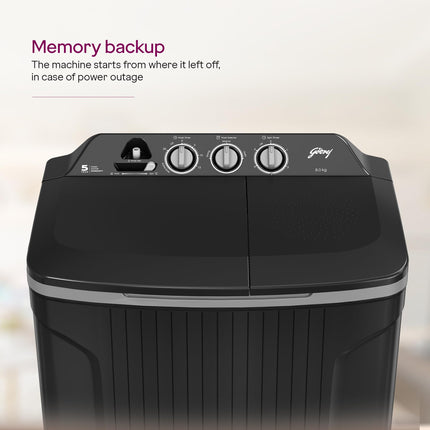 Godrej 8 Kg 5 Star, Wash Upto 8 King Size Bedsheets, 370 W PowerMax Motor, 1440 RPM Spin, Magic Lint Fliter, Semi Automatic Top Load Washing Machine (WSEDGE CLS 80 5.0 EN2 M CSGR, Crystal Grey) 