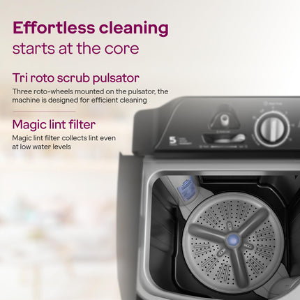 Godrej 8 Kg 5 Star, Wash Upto 8 King Size Bedsheets, 370 W PowerMax Motor, 1440 RPM Spin, Magic Lint Fliter, Semi Automatic Top Load Washing Machine (WSEDGE CLS 80 5.0 EN2 M CSGR, Crystal Grey) 