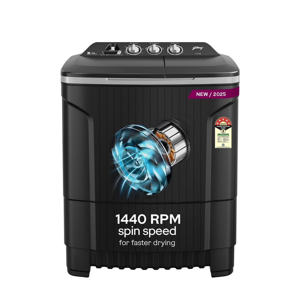 Godrej 8 Kg 5 Star, Wash Upto 8 King Size Bedsheets, 370 W PowerMax Motor, 1440 RPM Spin, Magic Lint Fliter, Semi Automatic Top Load Washing Machine (WSEDGE CLS 80 5.0 EN2 M CSGR, Crystal Grey) 