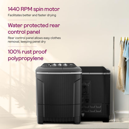 Godrej 8 Kg 5 Star, Wash Upto 8 King Size Bedsheets, 370 W PowerMax Motor, 1440 RPM Spin, Magic Lint Fliter, Semi Automatic Top Load Washing Machine (WSEDGE CLS 80 5.0 EN2 M CSGR, Crystal Grey) 