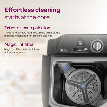 Godrej 8 Kg 5 Star, Wash Upto 8 King Size Bedsheets, 370 W PowerMax Motor, 1440 RPM Spin, Magic Lint Fliter, Semi Automatic Top Load Washing Machine (WSEDGE CLS 80 5.0 EN2 M CSGR, Crystal Grey) 