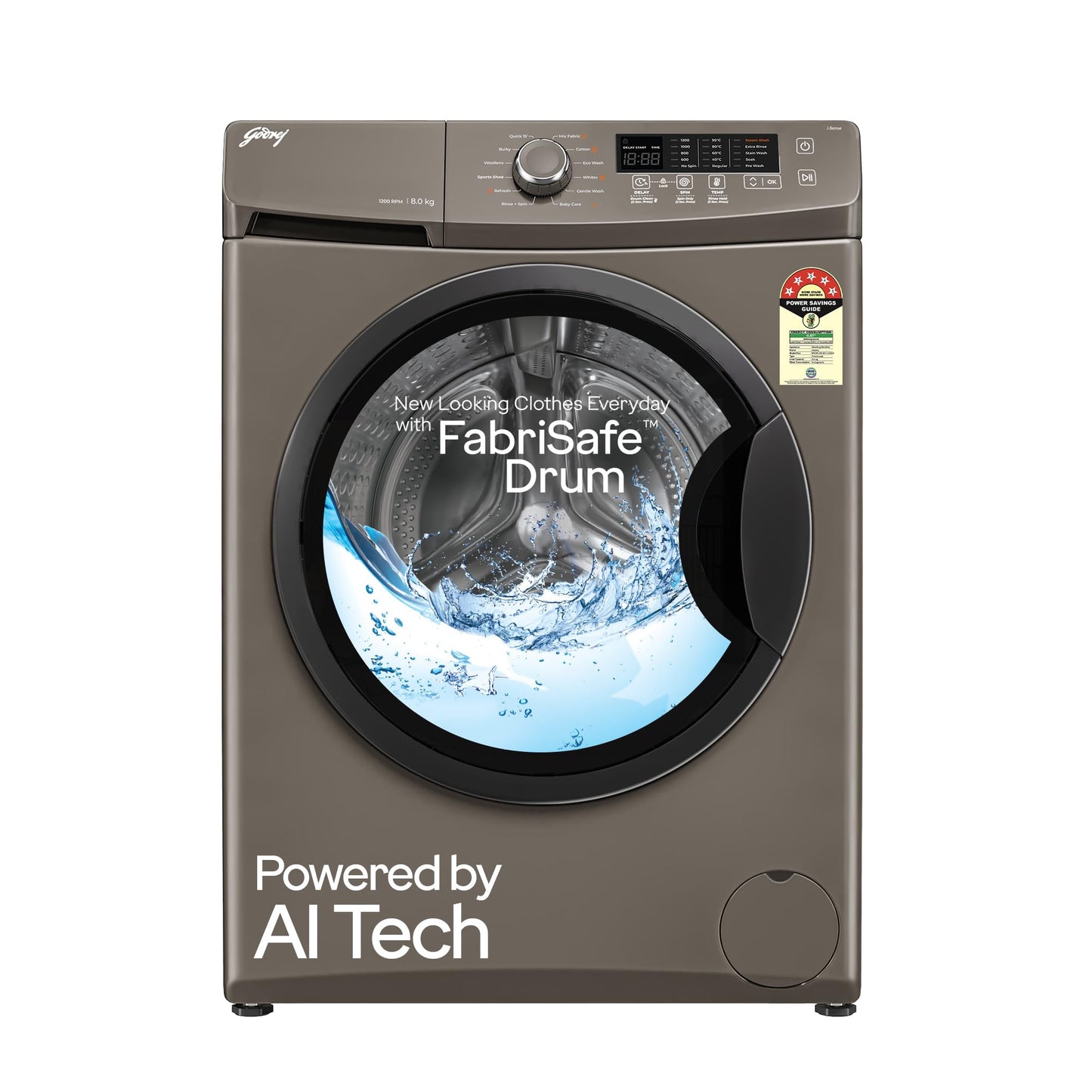 Godrej 8 Kg 5 Star, With AI Tech, Fully-Automatic Front Load Washing Machine (WFEON CRS 8012 5.0 FKEDM CNGR, Inbuilt Heater, Candy Grey) 