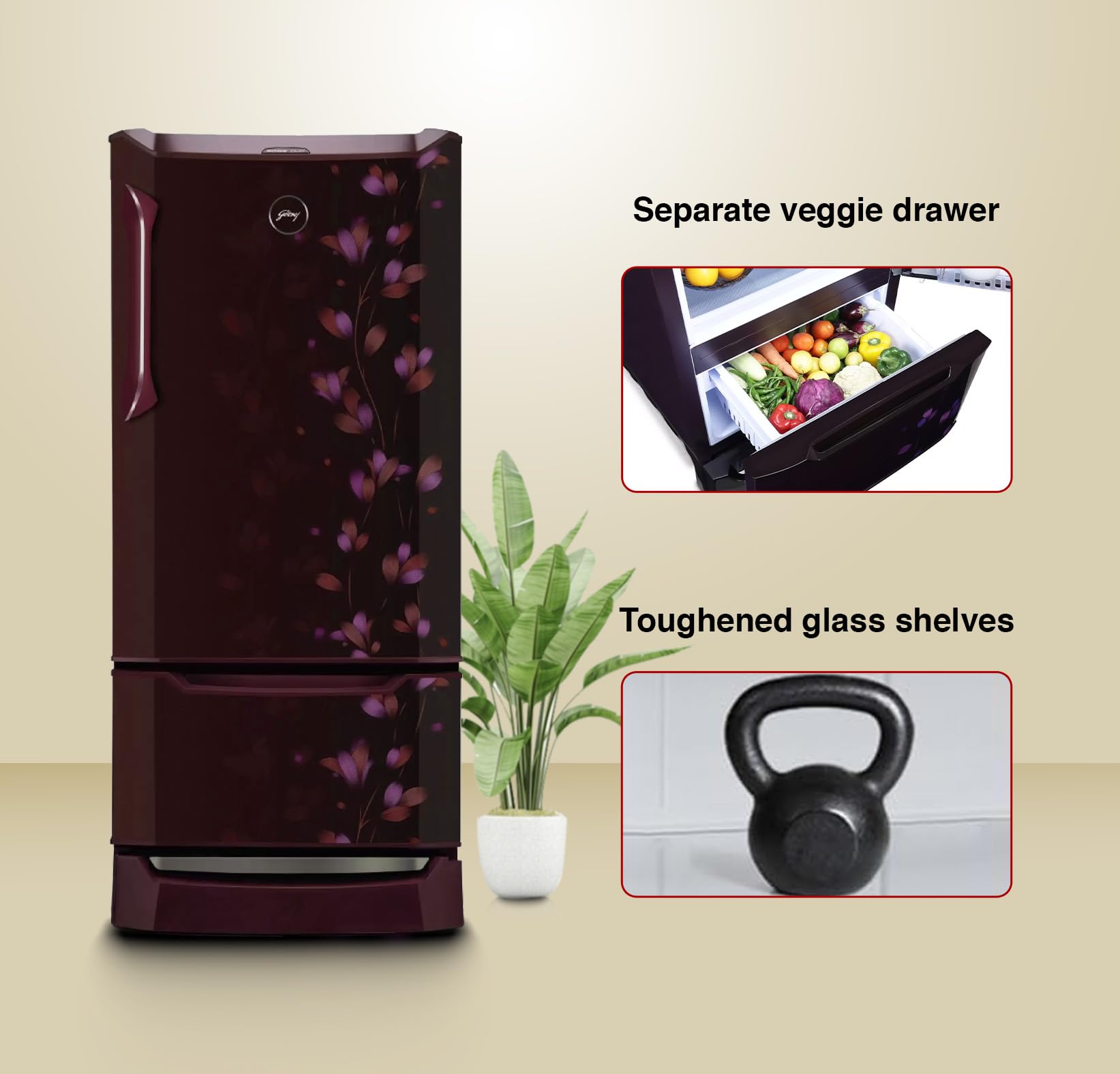 Godrej Edge 237 L 3 Star With Duo Flow Technology Reducing Cooling Loss by 50% Inverter Direct Cool Single Door Refrigerator (RD EDUO 270C TDI JD WN, Jade Wine) 