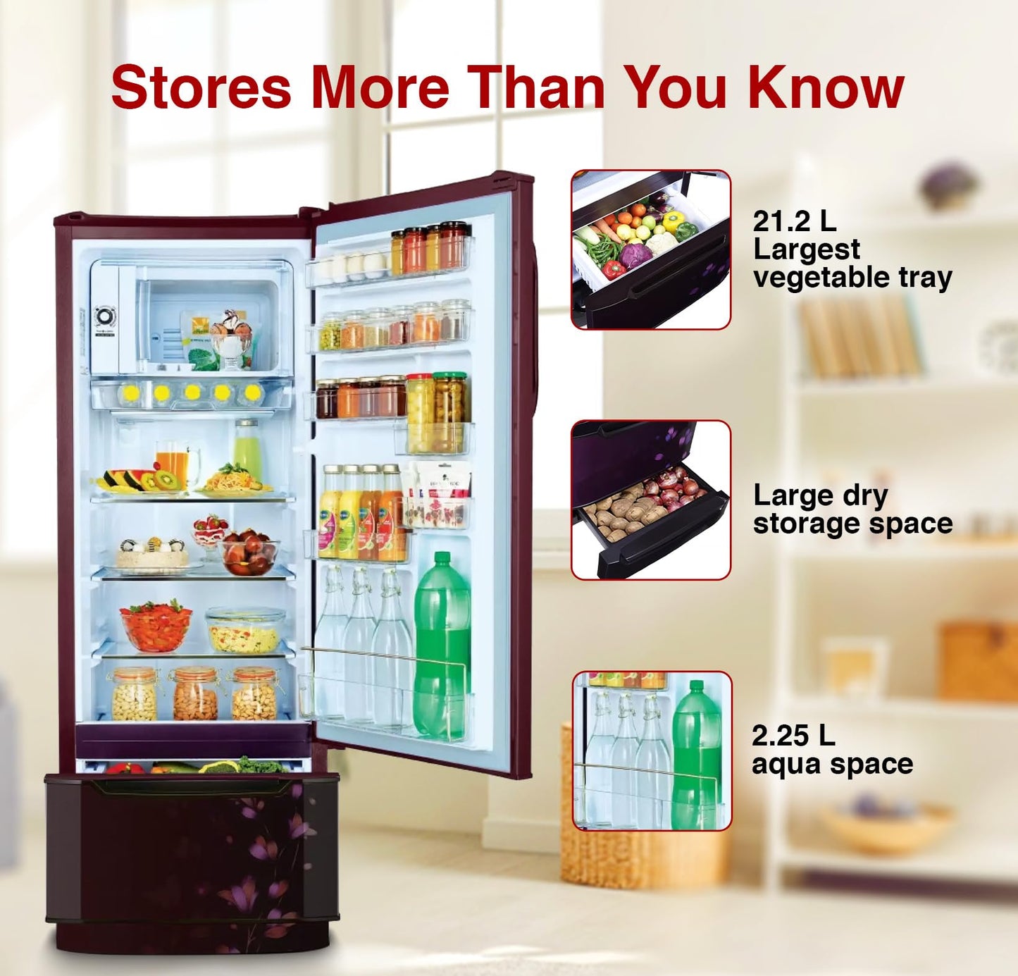 Godrej Edge 237 L 3 Star With Duo Flow Technology Reducing Cooling Loss by 50% Inverter Direct Cool Single Door Refrigerator (RD EDUO 270C TDI JD WN, Jade Wine) 