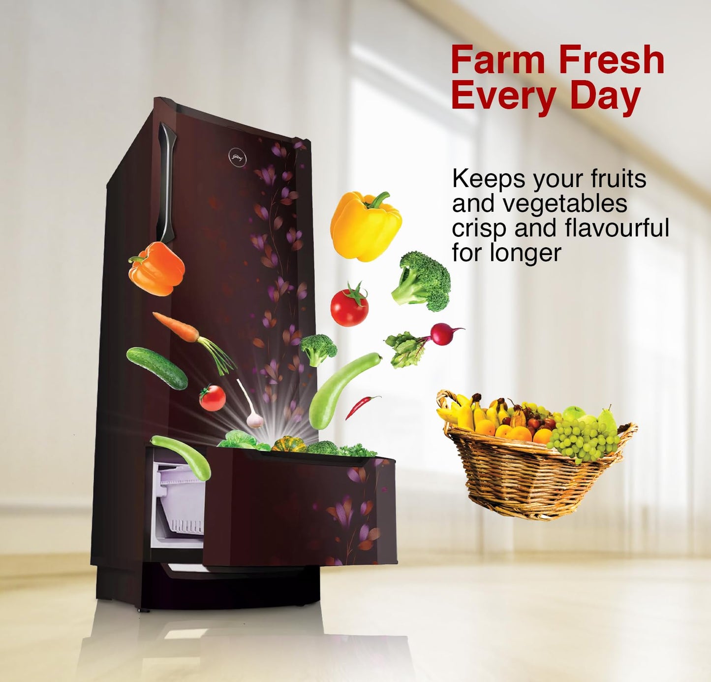 Godrej Edge 237 L 3 Star With Duo Flow Technology Reducing Cooling Loss by 50% Inverter Direct Cool Single Door Refrigerator (RD EDUO 270C TDI JD WN, Jade Wine) 