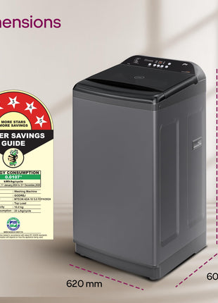 Godrej Smart Choice 10 Kg 5 Star, AI Tech, Inbuilt Heater, Fills Tub at ~0 Water Pressure, Steel Drum Fully Automatic Top Load Washing Machine (WTEON ADA 10 5.0 FEFH GLGR, Glacial Grey) 